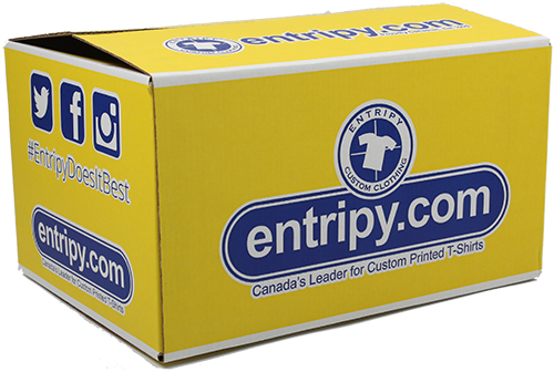 Entripy shipping box for custom printed clothing.